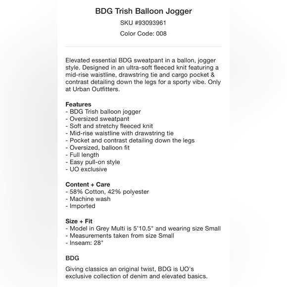 NWT Urban Outfitters BDG Trish Balloon Joggers - Picture 6 of 10